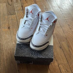Kids Jordan 3s White and Orange /  Size:13C